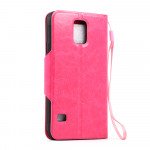 Wholesale Samsung Galaxy S5 SM-G900 Slim Flip Leather Wallet TPU Case with Strap and Stand (Hot Pink)